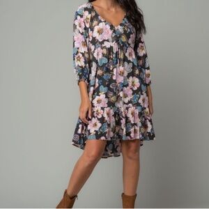 Love Stitch Floral High Low Dress - Black and Pink